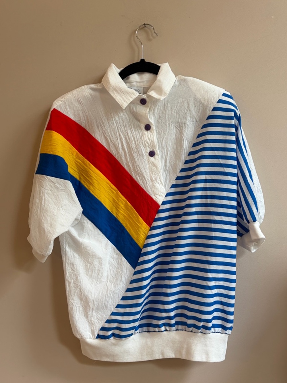 Remo California Vintage 1980s Quarter Button Collared Short 3/4 Sleeve Shirt Top